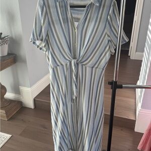 Caslon Blue and White Striped Midi Dress